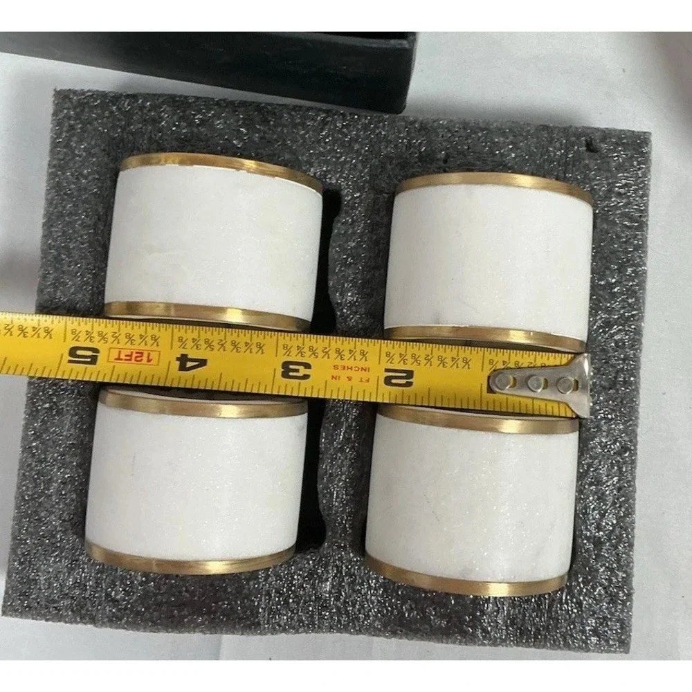 Marble Napkin Holder Rings White  w/ Gold Trim -‎ Set of 4